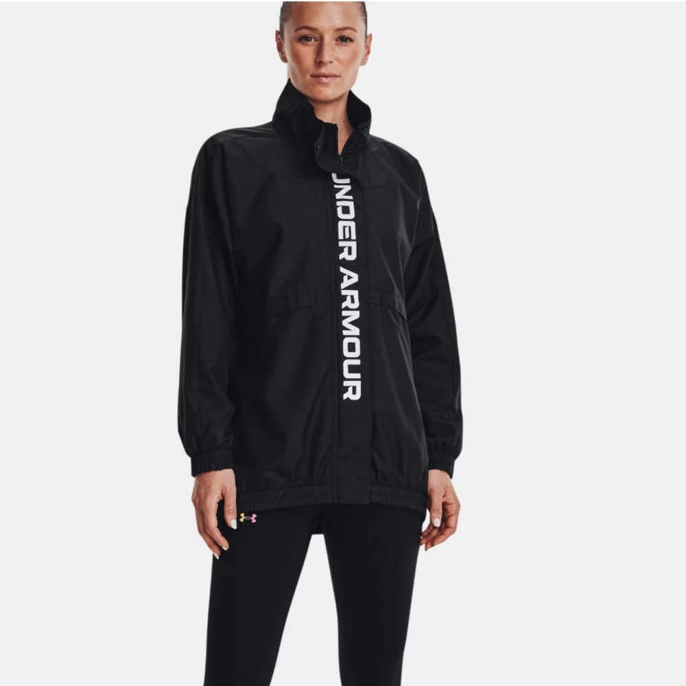 UNDER ARMOUR WOMENS BLACK RUSH WOVEN FZ JACKET. SIZE - 1X